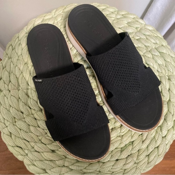 Cole Haan Zerogrand Global Stitchlite Slip On Sandal BLACK Knit/Pecan Leather - Picture 7 of 9